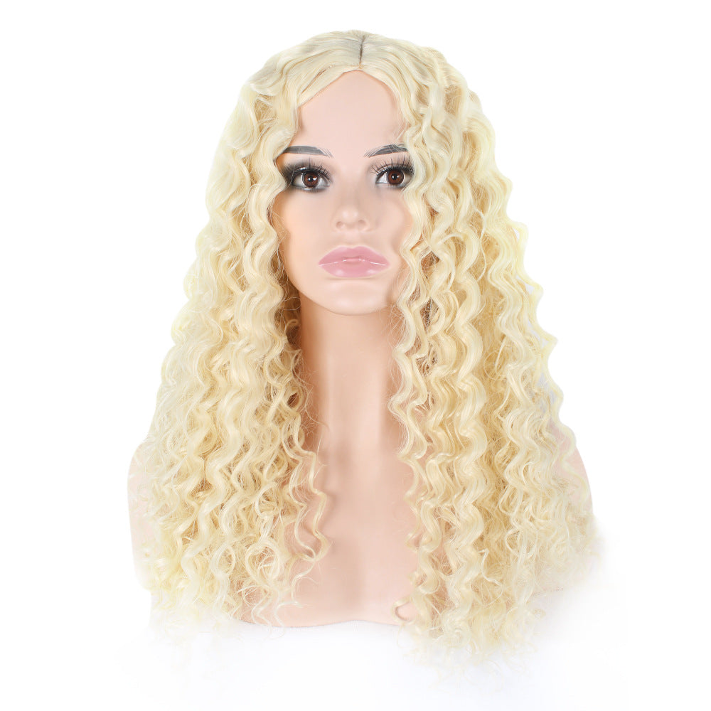 Wholesale Matte high temperature silk African small winding tube afro long curly hair chemical fiber wig middle parting headpiece